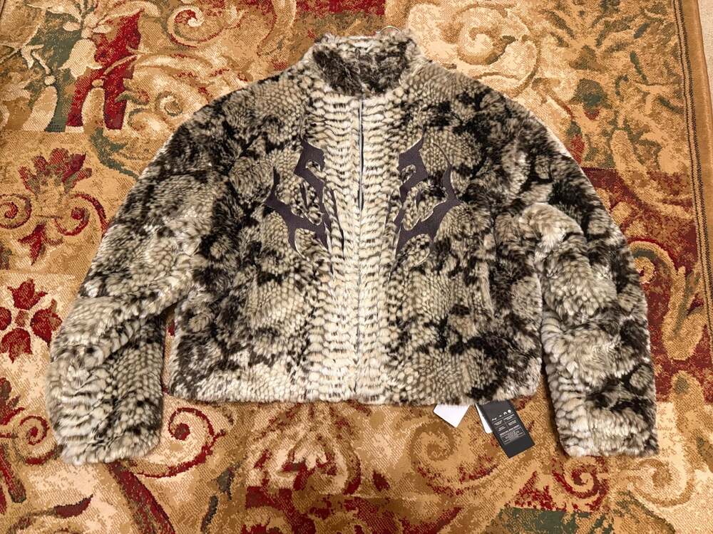 PERSONSOUL Snake Print Faux Fur Jacket